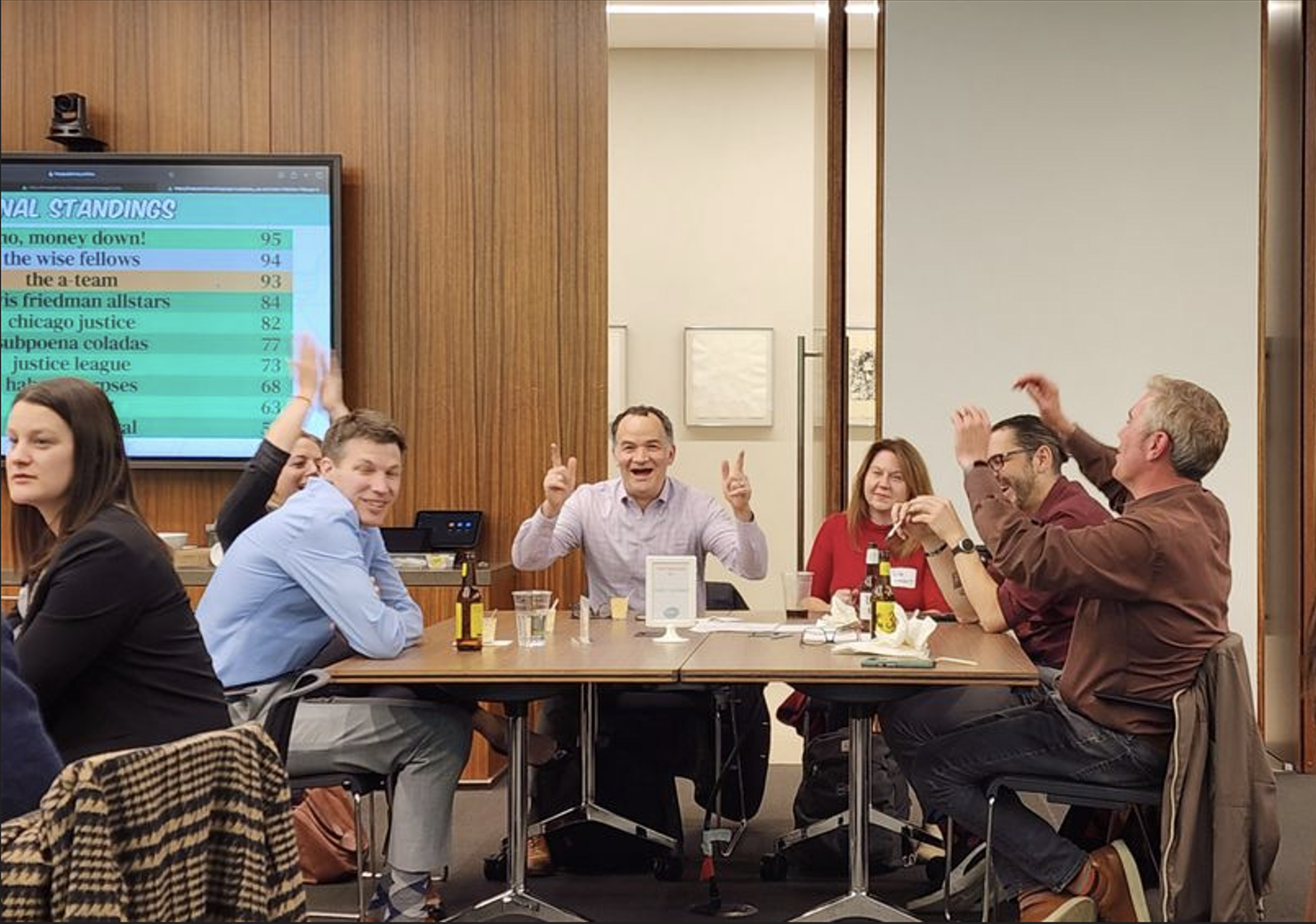 office team trivia players having fun