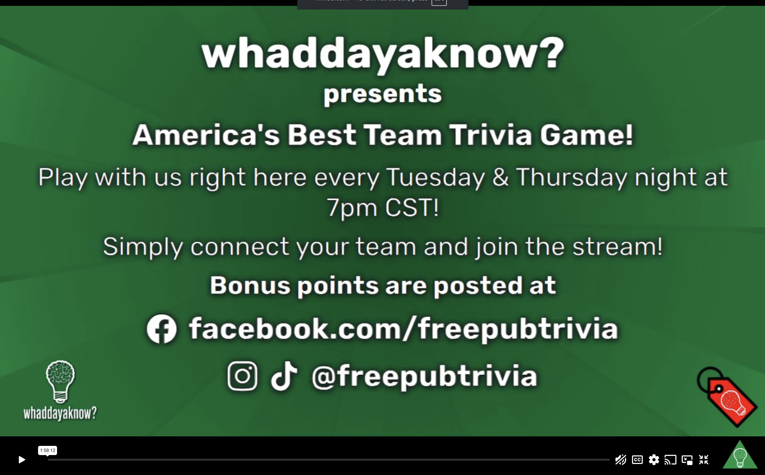 virtual team trivia intro screen of livestream